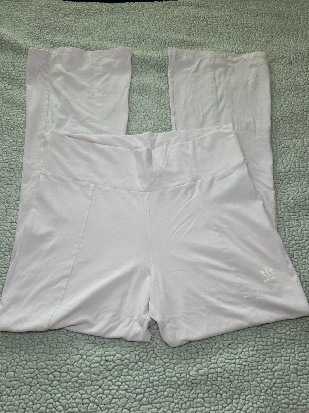 Adidas -- cotton blend baby pink flared leggings, slit at bottom